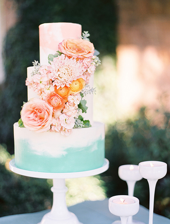 mint and blush painted cake