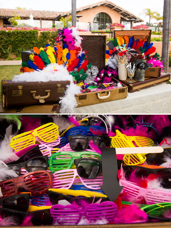 Party photo booth with fun colorful props and glasses