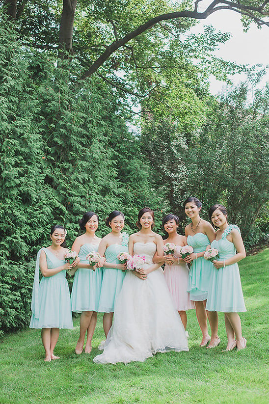 mint and blush bridesmaids dresses