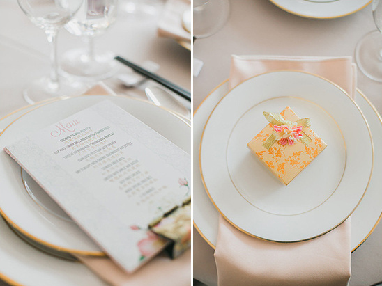 ivory and blush menu and favors