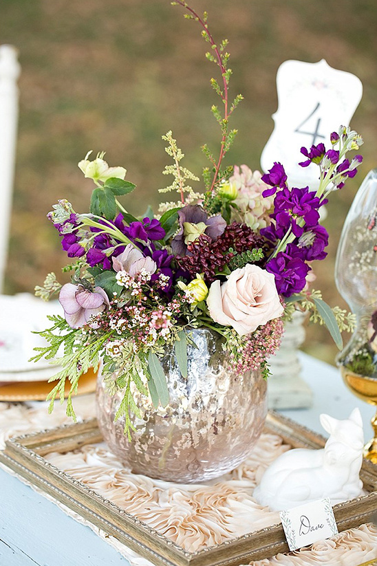 purple and blush floral centerpiece