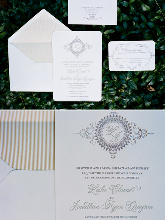 Elegant monogrammed wedding invitation suite design