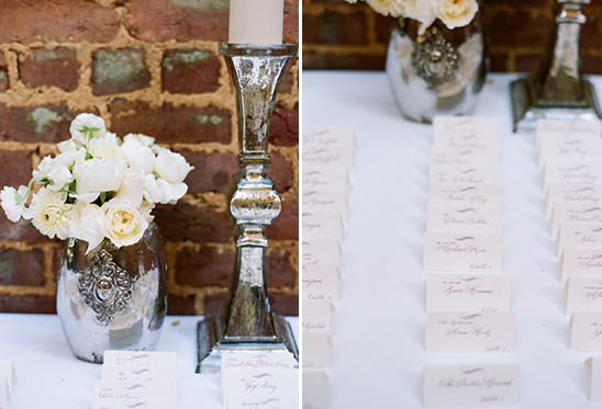 Elegant wedding table setting with flowers and place cards