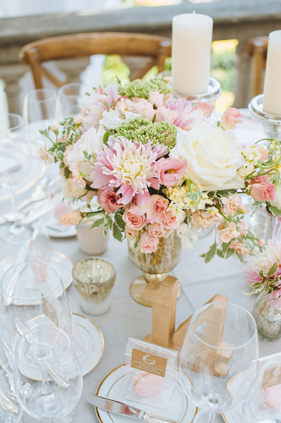 bright pink and peach floral centerpieces