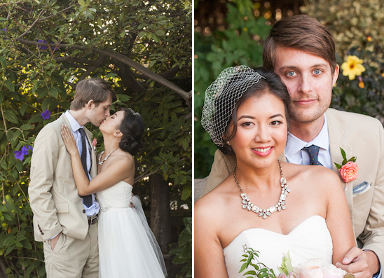 Newlyweds share a kiss on their beautiful wedding day