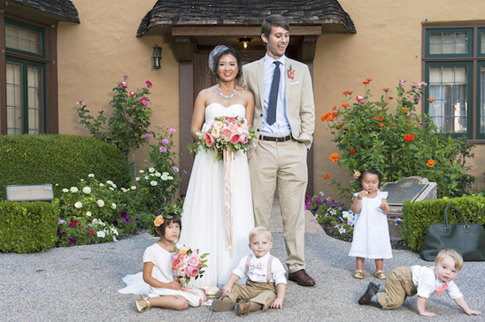 Wedding portrait of bride groom and four children