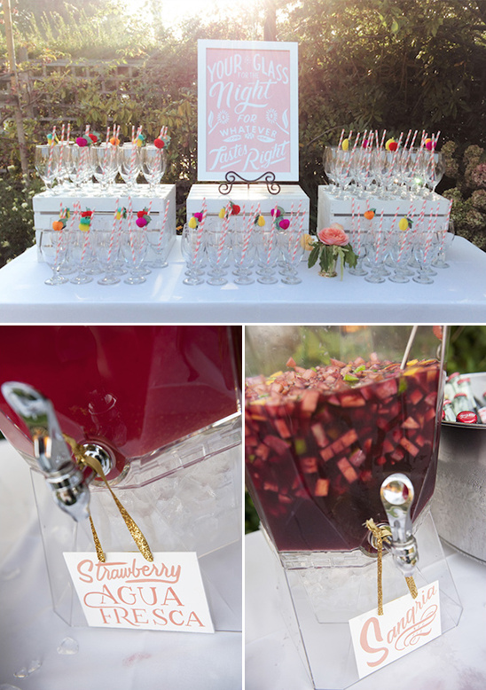 Festive drink station with sangria and agua fresca