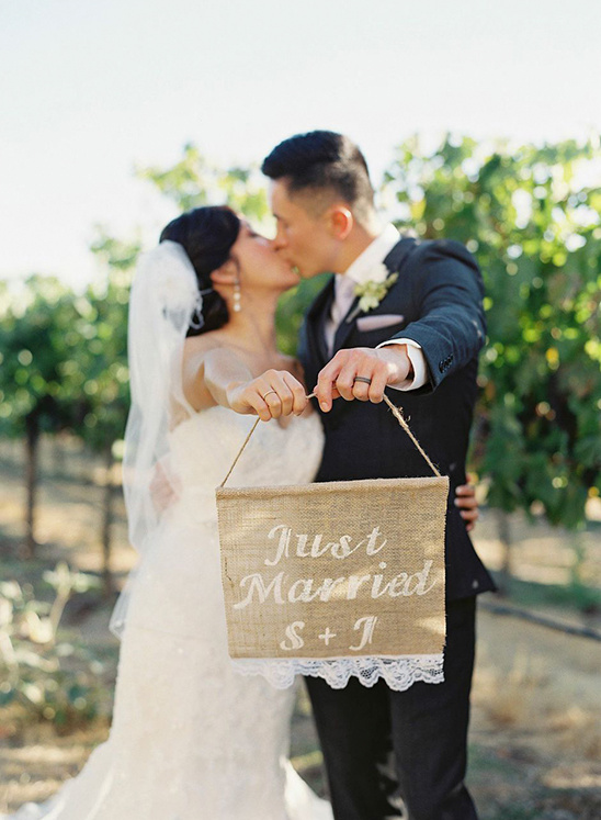 just married burlap sign