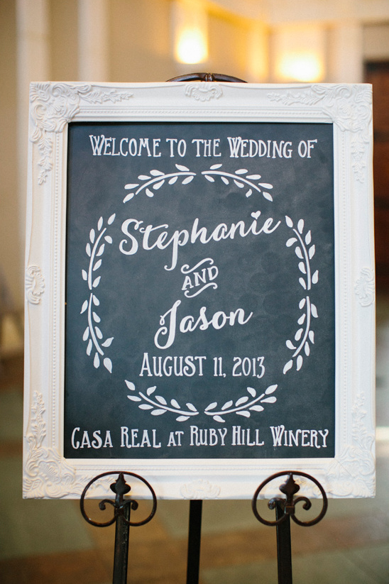 framed chalkboard wedding sign