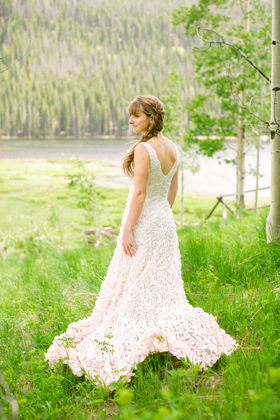 flower petal wedding dress by Theia