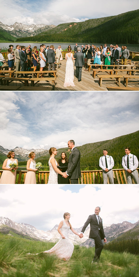 Mountain wedding scenes including ceremony and portraits