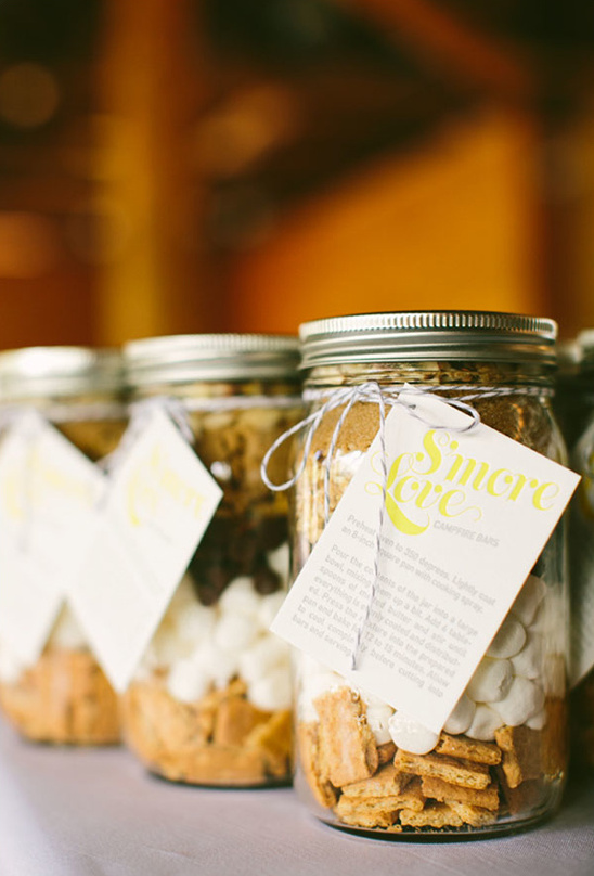 Smore ingredients in mason jars for wedding favors