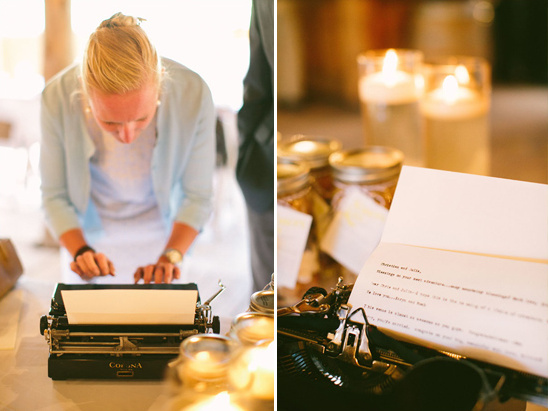 Woman typing wedding message on vintage typewriter