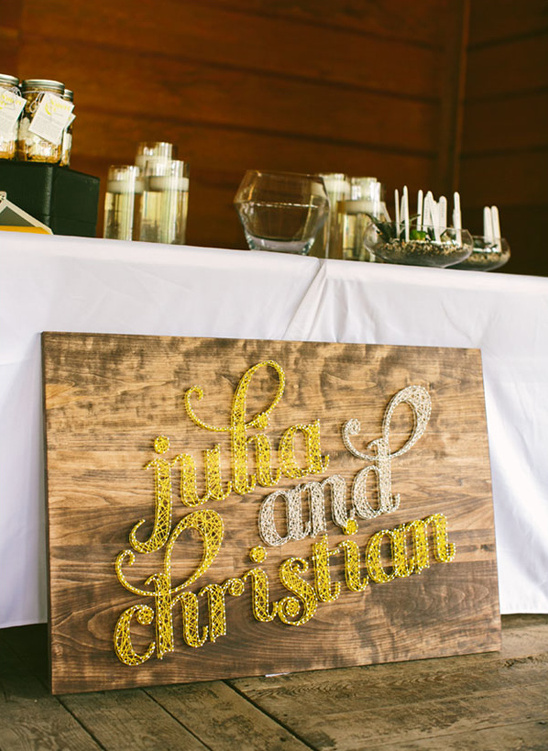 Wedding decor: string art sign with names Julia and Christian