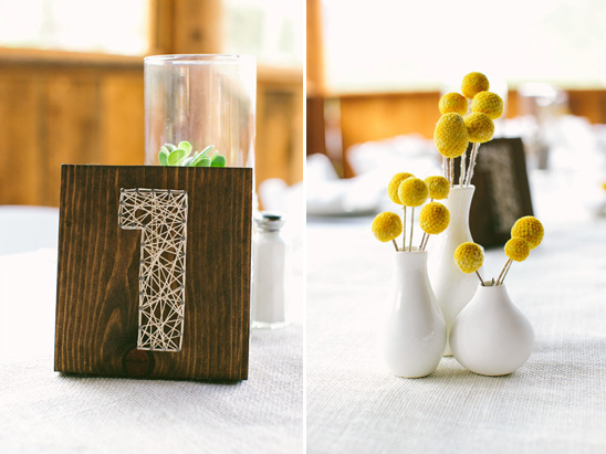 string art table number and billy ball centerpiece