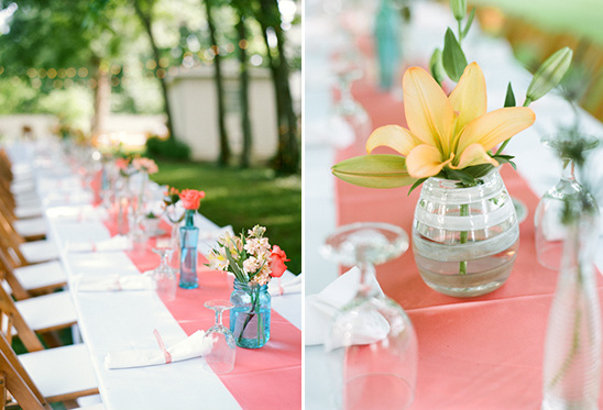 pink blue and yellow reception layout