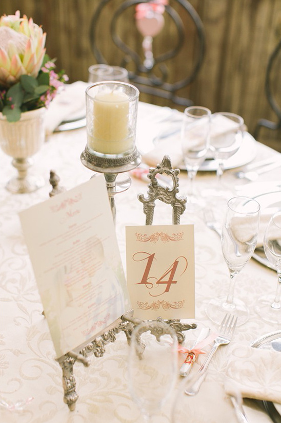 antique table number and menu stand