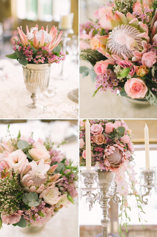 Elegant pink flower arrangements for wedding table decorations