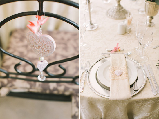 Elegant wedding table decorations with heart accents and soft colors