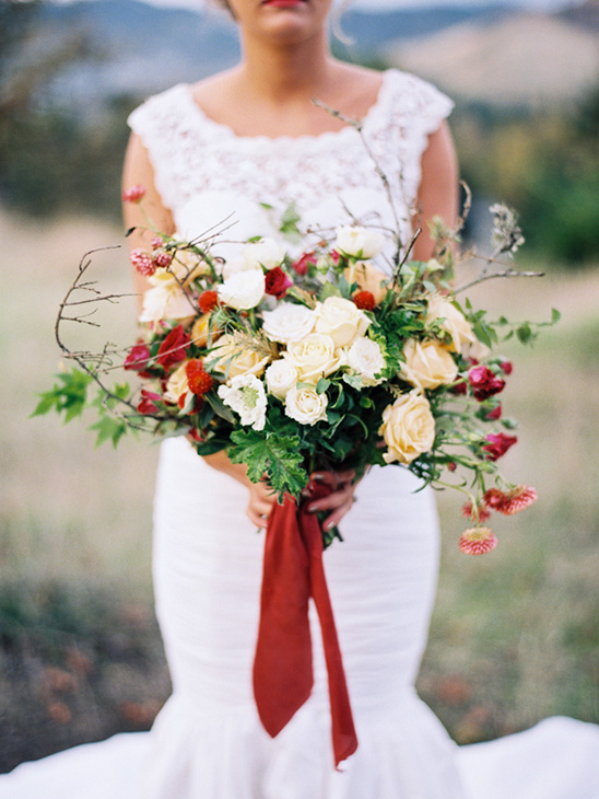 white cream and red wedding bouquet