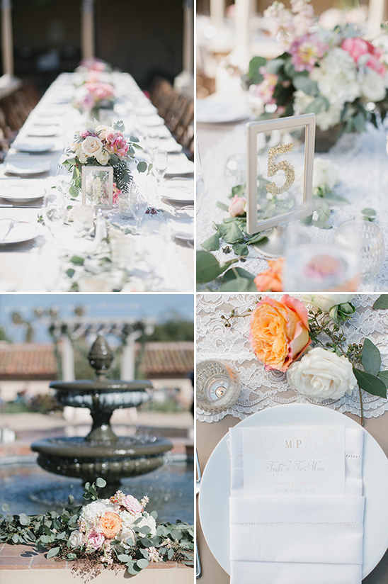 lace roses and glitter reception decor