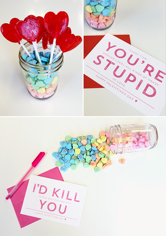 Candy hearts and sarcastic valentines day cards display