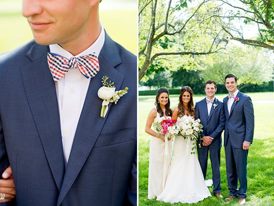 navy and checkered bow tie groom look
