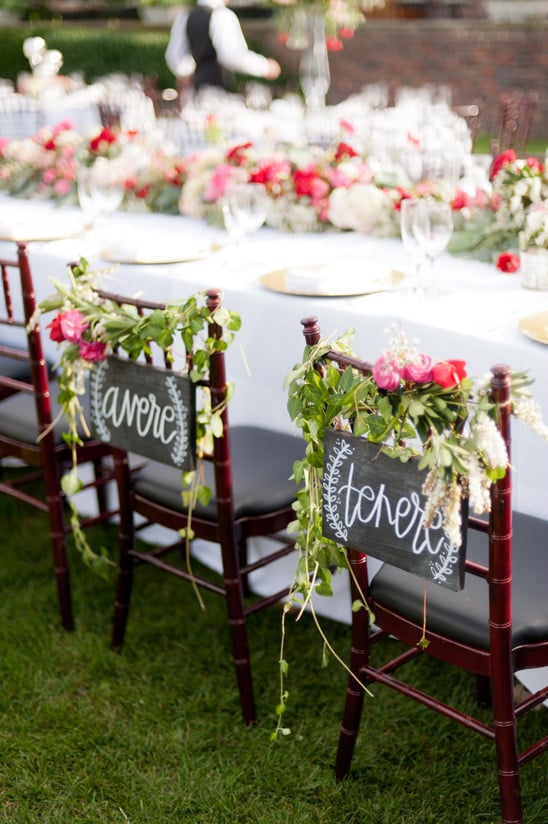bride and groom seat signs
