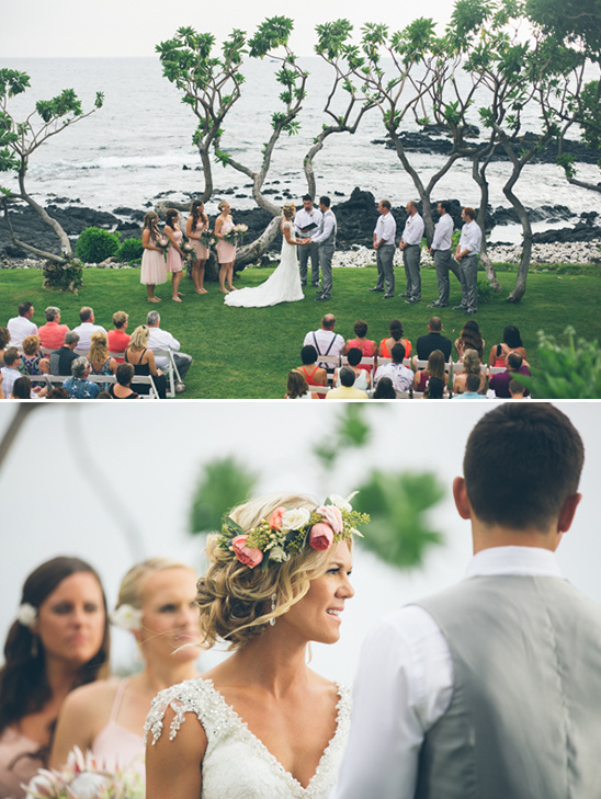 Beautiful outdoor wedding ceremony on a tropical lawn