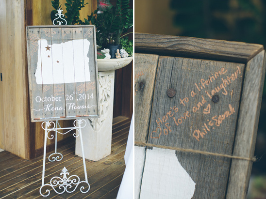 Rustic wedding sign with Oregon outline and Kona Hawaii date