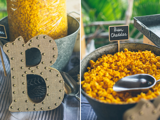 Ben Cheddar popcorn at an event, with a decorative B