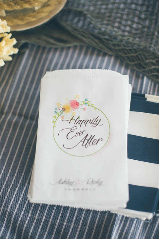 White bags with Happily Ever After print for Ashley & Ricky's wedding