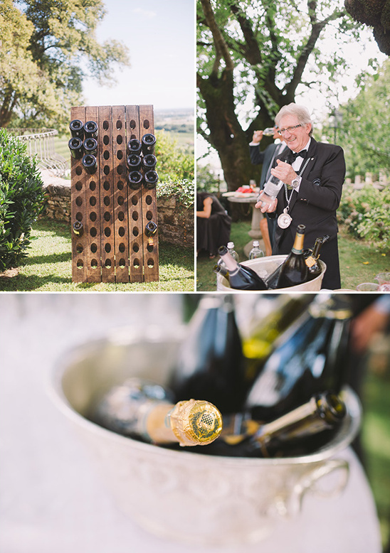 Outdoor event with wine rack and chilled champagne bucket