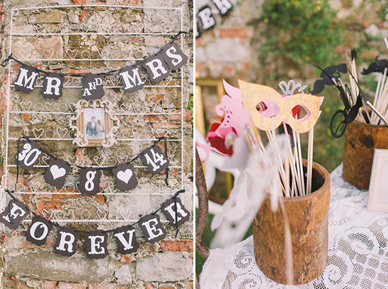 Wedding decorations with banner and fun photo props