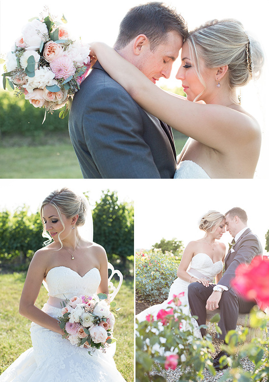Elegant bride and groom share a tender moment on their wedding day