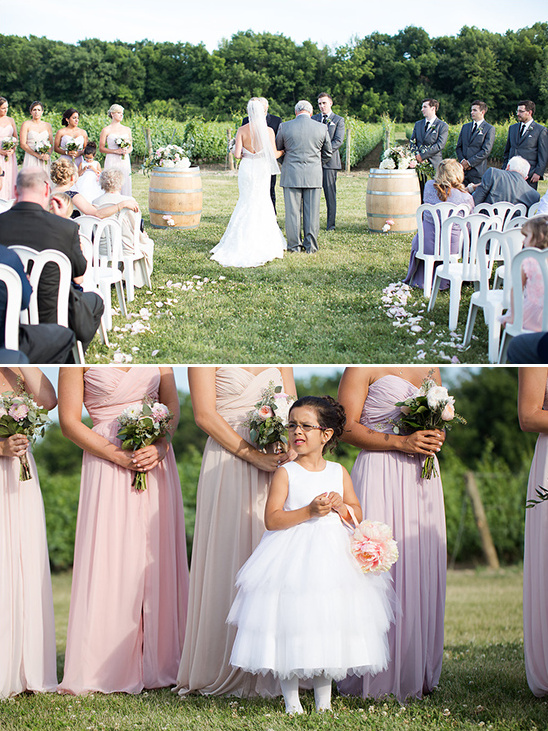Wedding ceremony in a beautiful outdoor setting with attendants