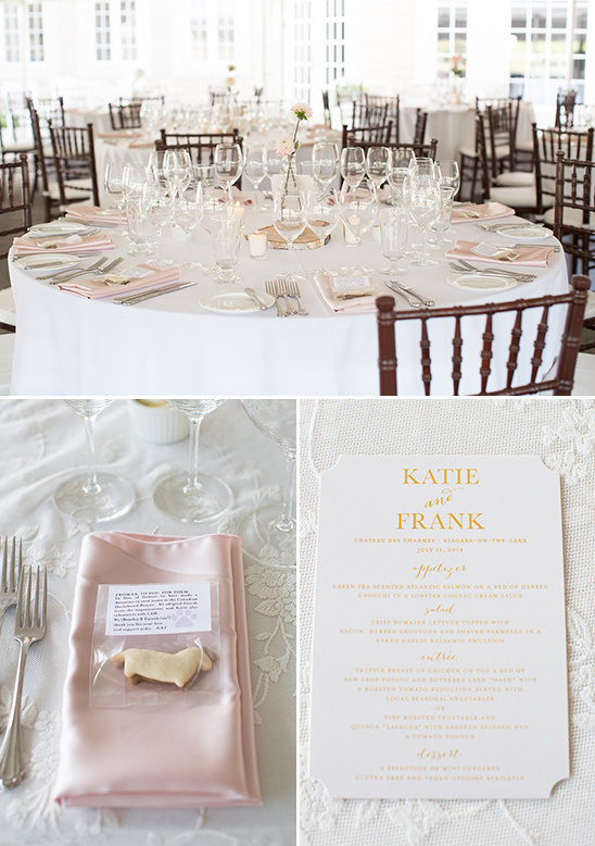 Elegant wedding table setting with pink accents and menu card