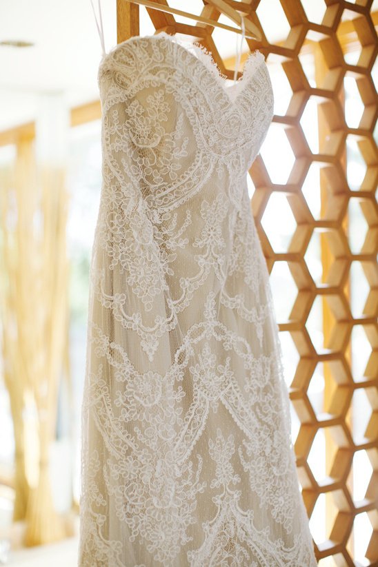 strapless lace overlay wedding dress