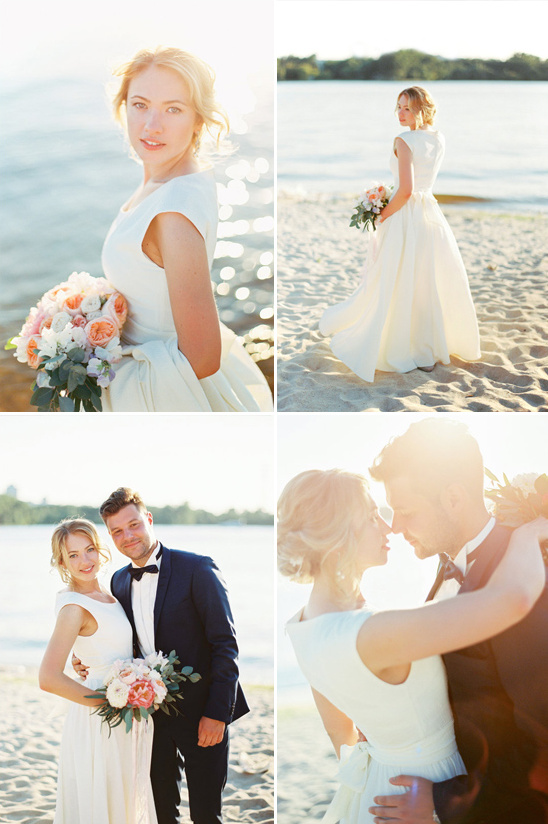 romantic beach wedding couple