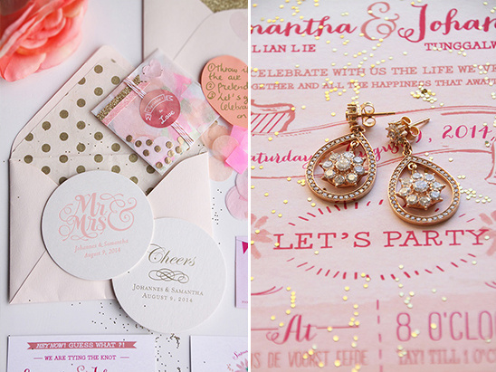 gold pink and peach stationery