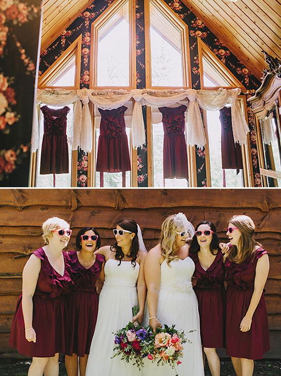 bridesmaids in maroon