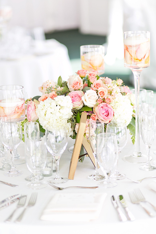 pink and peach rose centerpieces