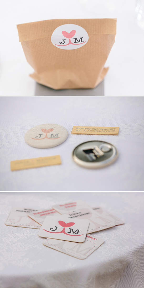 favor bag with bottle opener magnet and coasters
