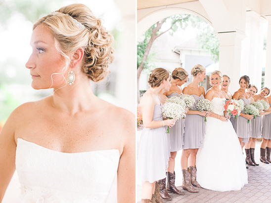 Bride with bridesmaids, a wedding day with rustic style