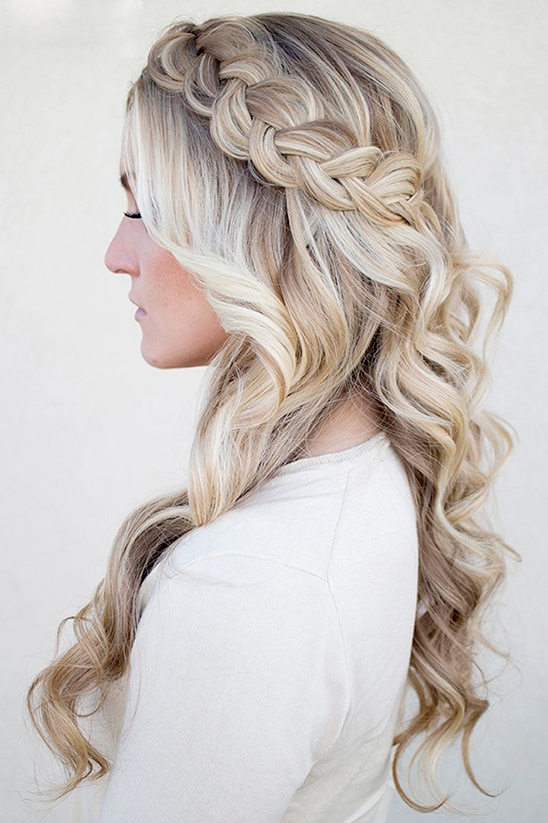 loose curls with braided crown