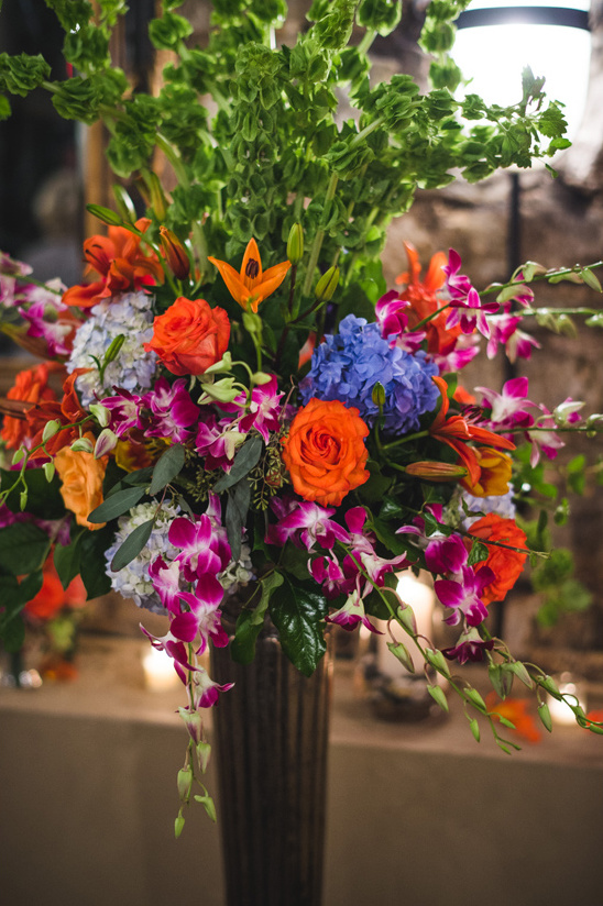 orange and purple flower arrangement