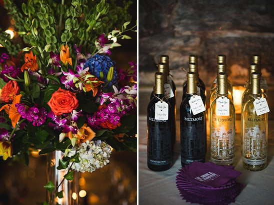 vibrant flowers and wedding wine