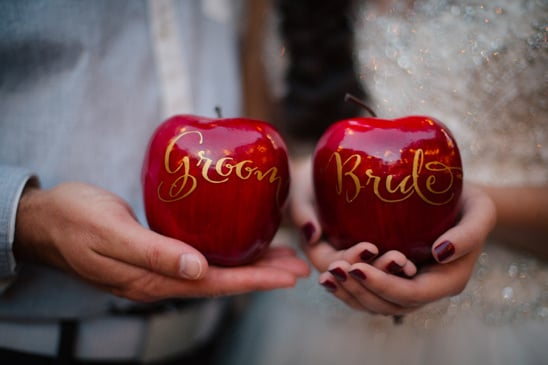 bride and groom apple escort cards