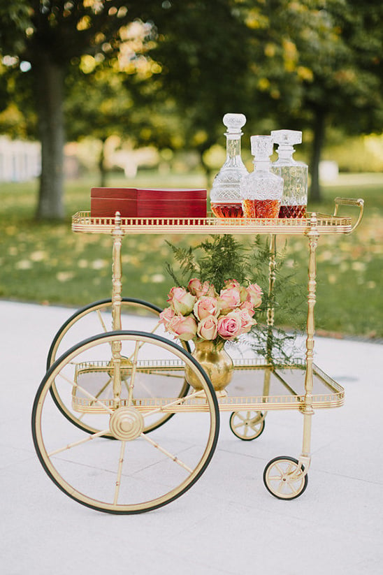 vintage gold drinks cart