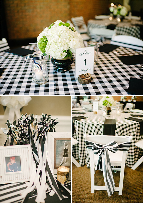 black and white rustic charm reception